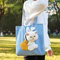 Borsa per animali domestici Borsa a tracolla Borsa per gatti Borsa a tracolla espandibile per cani di piccola taglia, Taglia: M (Coniglio bianco su sfondo blu)