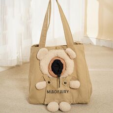 Borsa per gatti portatile da gita Borsa in tela a tracolla esposta Borsa per animali domestici per cani di piccola taglia (Bear Khaki)
