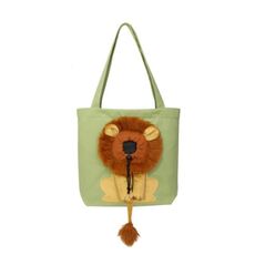 Borsa per gatti a forma di leone espandibile in tela Borsa per cani di piccola taglia, misura: grande (verde chiaro)