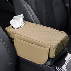 Scatola per braccioli per auto, scatola per fazzoletti interni ampliata, colore: beige