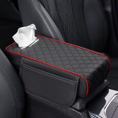 Scatola per braccioli per auto, scatola per fazzoletti interni ampliata, colore: nero rosso