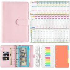 Piano settimanale A6 Macaron a fogli mobili Piano mensile Quaderno di archiviazione multifunzione in pelle PU(Rosa)