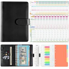 Piano settimanale A6 Macaron a fogli mobili Piano mensile Quaderno di archiviazione multifunzione in pelle PU (Nero)