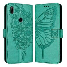 Custodia per telefono in pelle con farfalla goffrata per Honor 9X Global / Huawei P Smart Z (verde)
