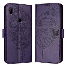 Custodia per telefono in pelle con farfalla goffrata per Honor 9X Global / Huawei P Smart Z (viola scuro)