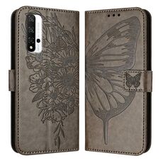Custodia per telefono in pelle con farfalla goffrata per Honor 20/20 Pro / 20S (grigio)