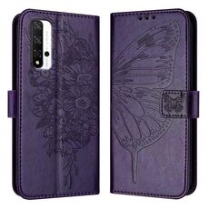 Custodia per telefono in pelle con farfalla goffrata per Honor 20/20 Pro / 20S (viola scuro)