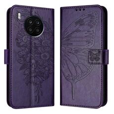 Custodia per telefono in pelle con farfalla goffrata per Honor 50 Lite / Huawei Nova 8i (viola scuro)