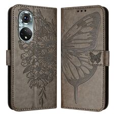 Custodia per telefono in pelle con farfalla goffrata per Honor 50 Pro / Huawei Nova 9 Pro (grigio)
