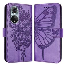 Custodia per telefono in pelle con farfalla goffrata per Honor 50 Pro / Huawei Nova 9 Pro (viola)