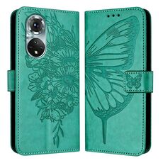 Custodia per telefono in pelle con farfalla goffrata per Honor 50 Pro / Huawei Nova 9 Pro (verde)