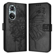 Custodia per telefono in pelle con farfalla goffrata per Honor 50 Pro / Huawei Nova 9 Pro (nera)