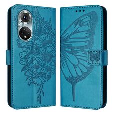 Custodia per telefono in pelle con farfalla goffrata per Honor 50 Pro / Huawei Nova 9 Pro (blu)