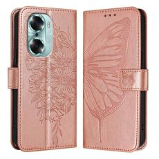 Custodia per telefono in pelle farfalla goffrata per Honor 60 (oro rosa)
