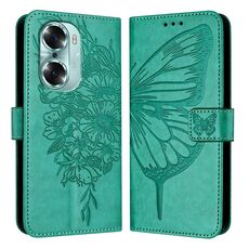 Custodia per telefono in pelle con farfalla goffrata per Honor 60 (verde)