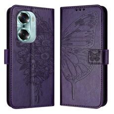 Custodia per telefono in pelle con farfalla goffrata per Honor 60 (viola scuro)