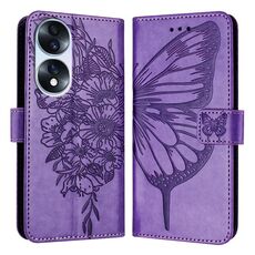 Custodia per telefono in pelle farfalla goffrata per Honor 70 (viola)