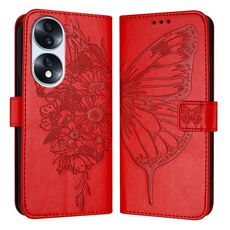 Custodia per telefono in pelle con farfalla goffrata per Honor 70 (rossa)