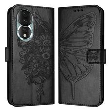Custodia per telefono in pelle farfalla goffrata per Honor 80 (nera)