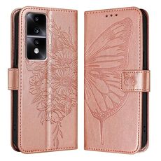 Custodia per telefono in pelle farfalla goffrata per Honor 80 GT (oro rosa)