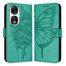 Custodia per telefono in pelle con farfalla goffrata per Honor 90 (verde)