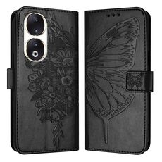 Custodia per telefono in pelle con farfalla goffrata per Honor 90 (nera)