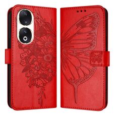 Custodia per telefono in pelle con farfalla goffrata per Honor 90 (rossa)