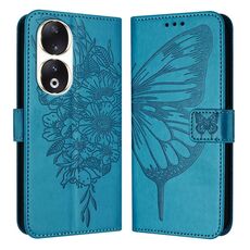 Custodia per telefono in pelle farfalla goffrata per Honor 90 (blu)