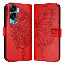 Custodia per telefono in pelle con farfalla goffrata per Honor 90 Lite / X50i (rossa)