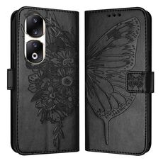 Custodia per telefono in pelle farfalla goffrata per Honor 90 Pro (nera)