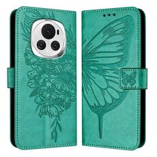 Custodia per telefono in pelle farfalla goffrata globale per Honor Magic6 5G (verde)