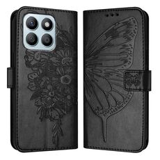 Custodia per telefono in pelle con farfalla goffrata per Honor X8b (nera)
