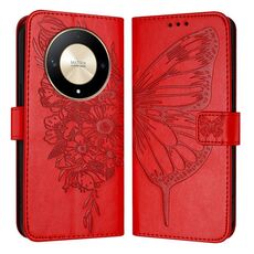Custodia per telefono in pelle farfalla goffrata globale per Honor X9b Global/Magic6 Lite 5G (rosso)