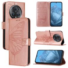 Custodia per telefono in pelle con motivo a farfalla in rilievo per Honor Magic5 Pro (oro rosa)