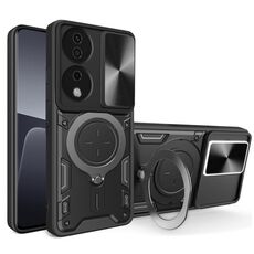 Custodia per telefono con supporto magnetico scorrevole Camshield per CD Texture per Honor X7b (nero)