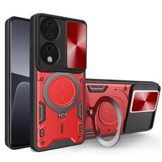 Custodia per telefono con supporto magnetico scorrevole Camshield per CD Texture per Honor X7b (rosso)
