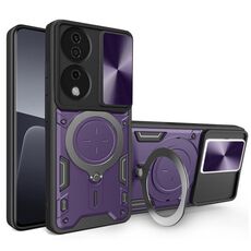 Custodia per telefono con supporto magnetico Camshield scorrevole per CD Texture per Honor X7b (viola)