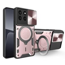 Custodia per telefono con supporto magnetico Camshield scorrevole per CD Texture per Honor X8b (rosa)