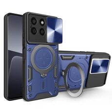 Custodia per telefono con supporto magnetico Camshield scorrevole per CD Texture per Honor X8b (blu)