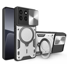 Custodia per telefono con supporto magnetico scorrevole Camshield per CD Texture per Honor X8b (argento)