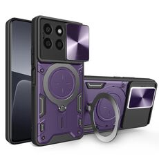 Custodia per telefono con supporto magnetico Camshield scorrevole per CD Texture per Honor X8b (viola)