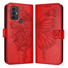 Per TCL 305/306/30 SE AL02 Custodia per telefono in pelle con farfalla in rilievo (rossa)