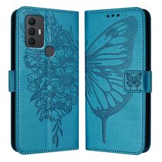 Per TCL 305/306/30 SE AL02 Custodia per telefono in pelle con farfalla in rilievo (blu)