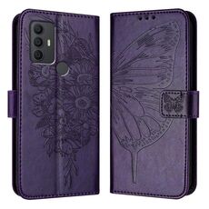 Per TCL 305/306/30 SE AL02 Custodia per telefono in pelle con farfalla in rilievo (viola scuro)