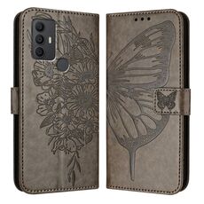 Custodia per telefono in pelle con farfalla goffrata per TCL 306 (grigio)