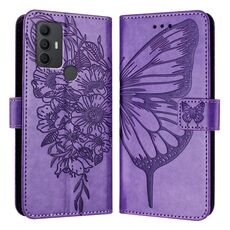 Custodia per telefono in pelle con farfalla goffrata TCL 306 (viola chiaro)