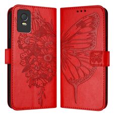 Custodia per telefono in pelle con farfalla goffrata per TCL 403 (rossa)