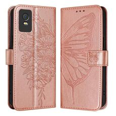 Per la custodia del telefono in pelle con farfalla in rilievo TCL 403 (oro rosa)