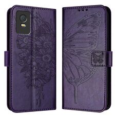 Custodia per telefono in pelle con farfalla goffrata per TCL 403 (viola scuro)