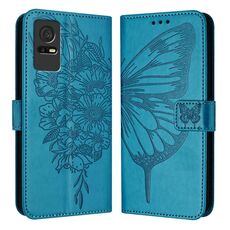 Per TCL 405/406/408 Custodia per telefono in pelle con farfalla in rilievo (blu)